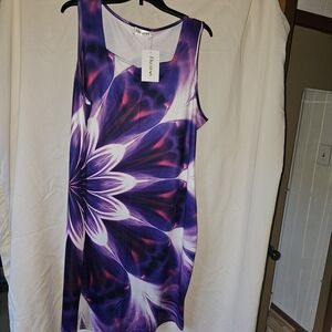 Elegant Purple and White Floral Midi Dress